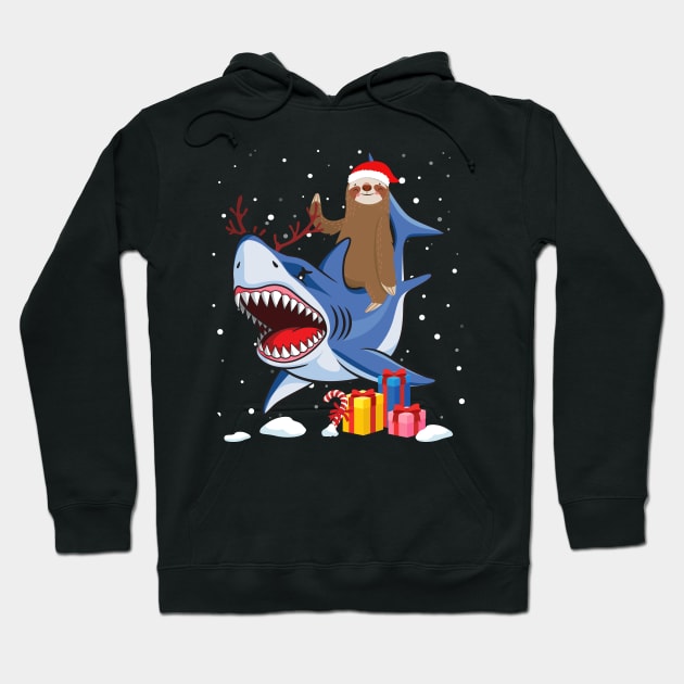 Santa Sloth Riding a Shark Reindeer-Sloth Christmas Gift Hoodie by maximel19722